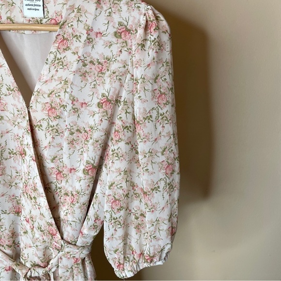 Floral Puff Sleeve Korean Wrap Dress OS / S - Picture 11 of 16